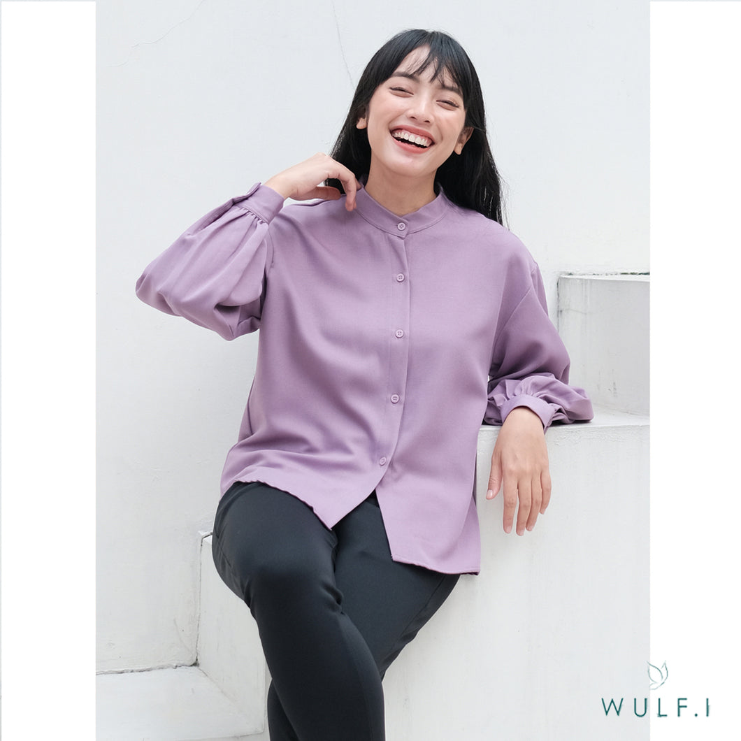 Wulfi Atasan Kemeja Casual Shirt Lilac / Blouse Kerja Kantor Wanita Lilac / Lengan Panjang