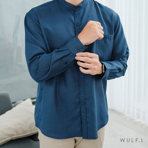 Wulfi Atasan Kemeja Pria Koko Shirt Long Sleeve Navy