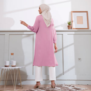 Wulfi Atasan Kemeja Tunik Middle Slit Lilac Kasual Lengan Panjang Baju Muslim