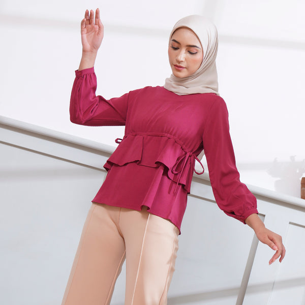 Wulfi Atasan Mina Lavender Blouse Pita Serut Badan Baju Muslim Friendly