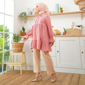 Wulfi Atasan Tunik Kiyowo Blush Pink Bisa Untuk Bumil dan Busui Lengan Panjang Baju Muslim