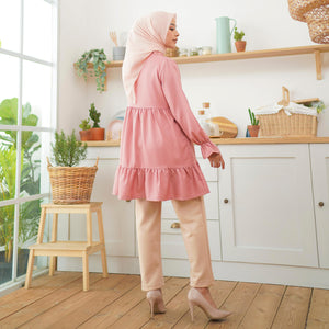 Wulfi Atasan Tunik Kiyowo Blush Pink Bisa Untuk Bumil dan Busui Lengan Panjang Baju Muslim