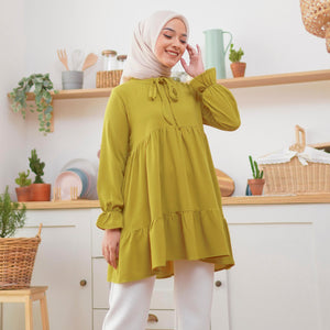 Wulfi Atasan Tunik Kiyowo Lime Bisa Untuk Bumil dan Busui Lengan Panjang Baju Muslim