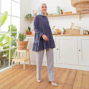 Wulfi Atasan Tunik Kiyowo Steel Blue Bisa Untuk Bumil dan Busui Lengan Panjang Baju Muslim