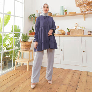 Wulfi Atasan Tunik Kiyowo Steel Blue Bisa Untuk Bumil dan Busui Lengan Panjang Baju Muslim